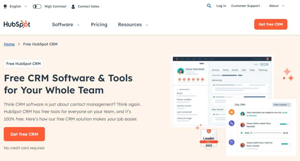 Hubspot crm as free CRM tools for business owners 