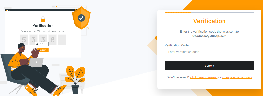 Email Verification page of QShop platform